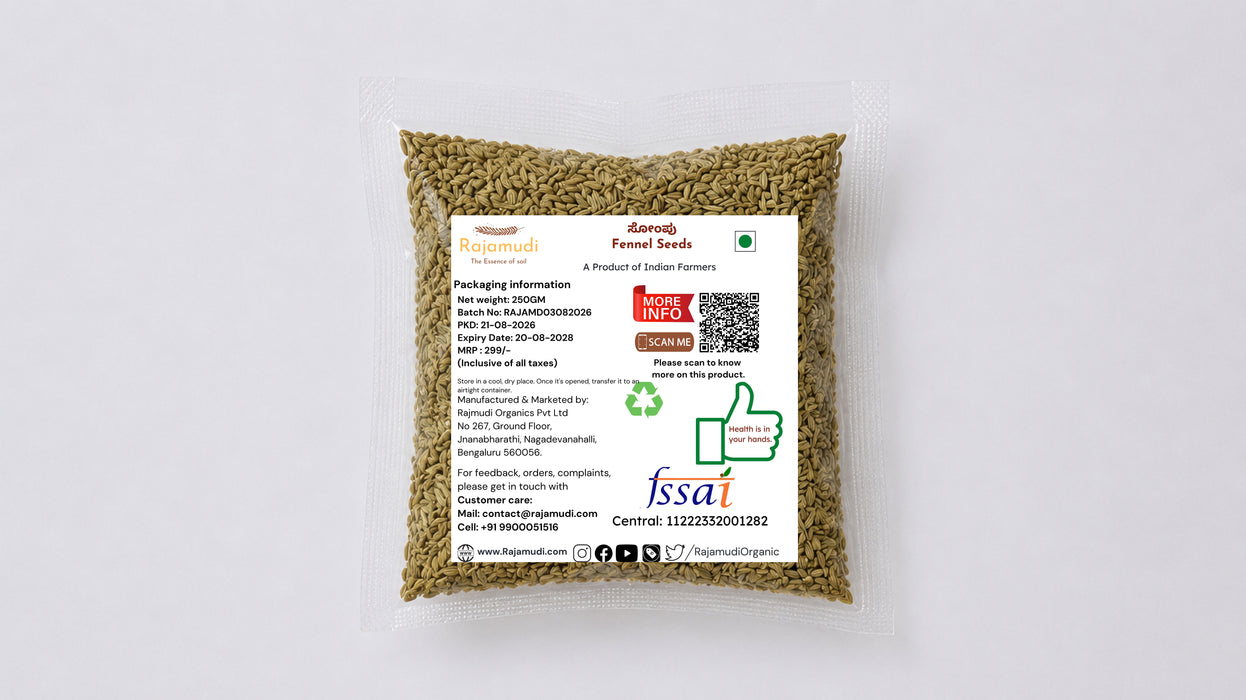 Organic Fennel Seeds (Saunf) | 100g, 250g | Certified Organic - Rajamudi Organic